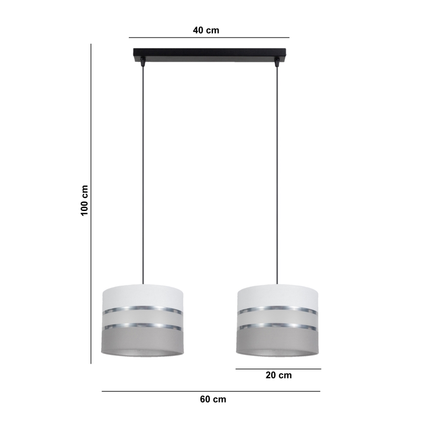 Suspension filaire CORAL 2xE27/60W/230V blanc/gris