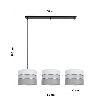 Suspension filaire CORAL 3xE27/60W/230V blanc/gris