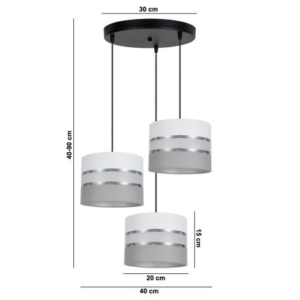 Suspension filaire CORAL 3xE27/60W/230V blanc/gris