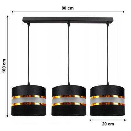 Suspension filaire CORAL 3xE27/60W/230V noir