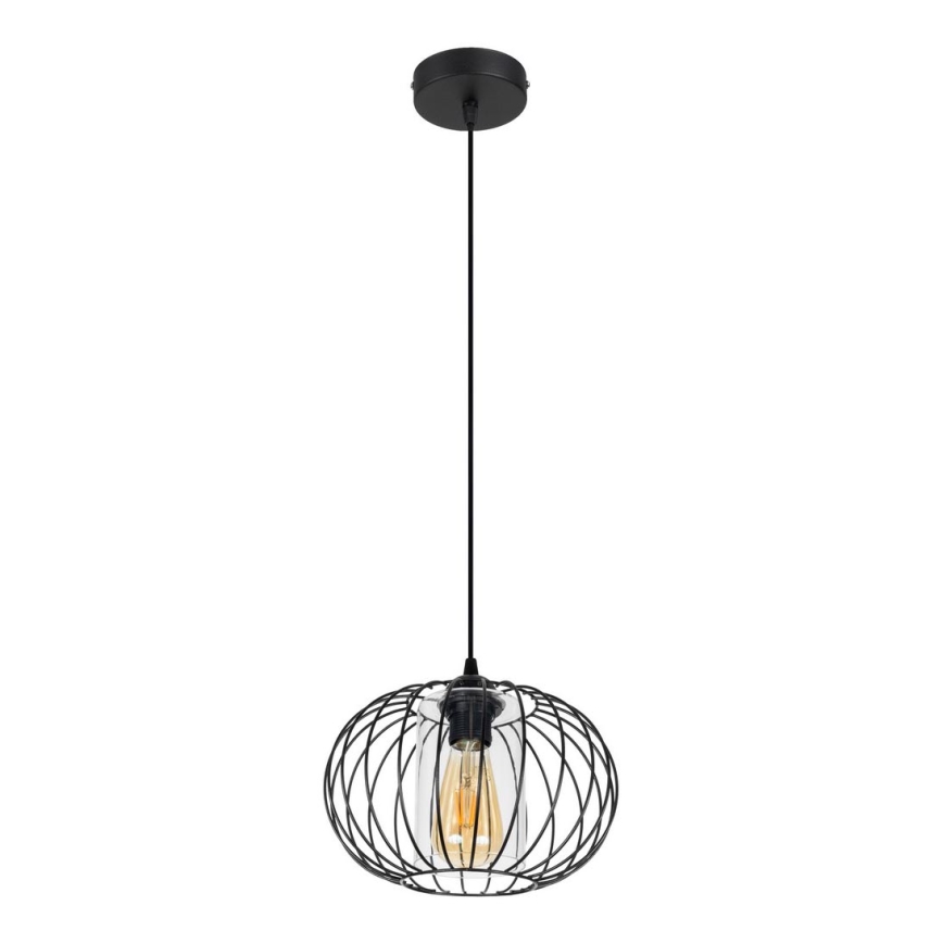 Suspension filaire CORRINI 1xE27/60W/230V d. 25 cm noir/transparent