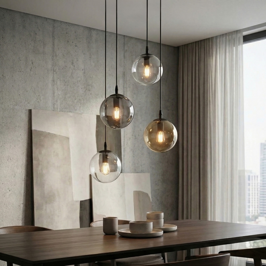 Suspension filaire COSMO 4xE14/10W/230V d. 40 cm noir/gris/beige/transparent