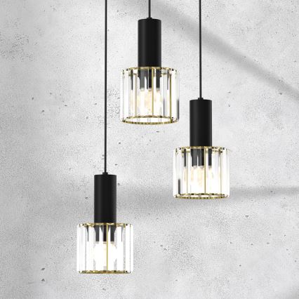 Suspension filaire CRISTAL 3xE27/60W/230V noir
