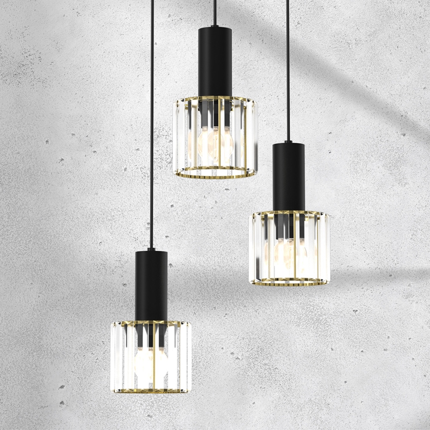 Suspension filaire CRISTAL 3xE27/60W/230V noir