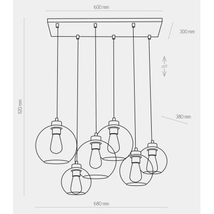 Suspension filaire CUBUS 6xE27/60W/230V noire