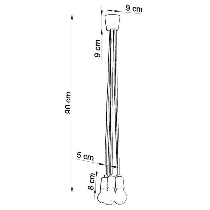 Suspension filaire DIEGO 5xE27/60W/230V jaune