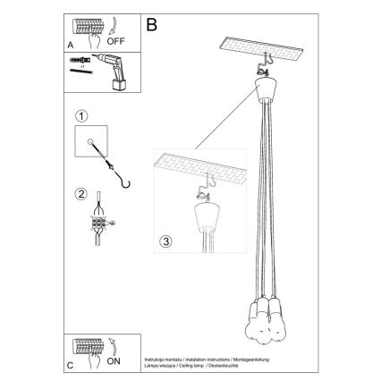 Suspension filaire DIEGO 5xE27/60W/230V jaune