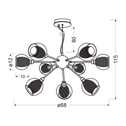 Suspension filaire DIXI 9xE14/40W/230V