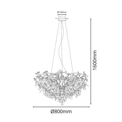 Suspension filaire en cristal 13xG9/40W/230V chrome brillant