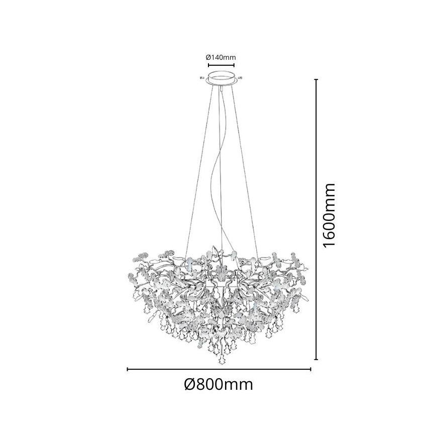 Suspension filaire en cristal 13xG9/40W/230V chrome brillant