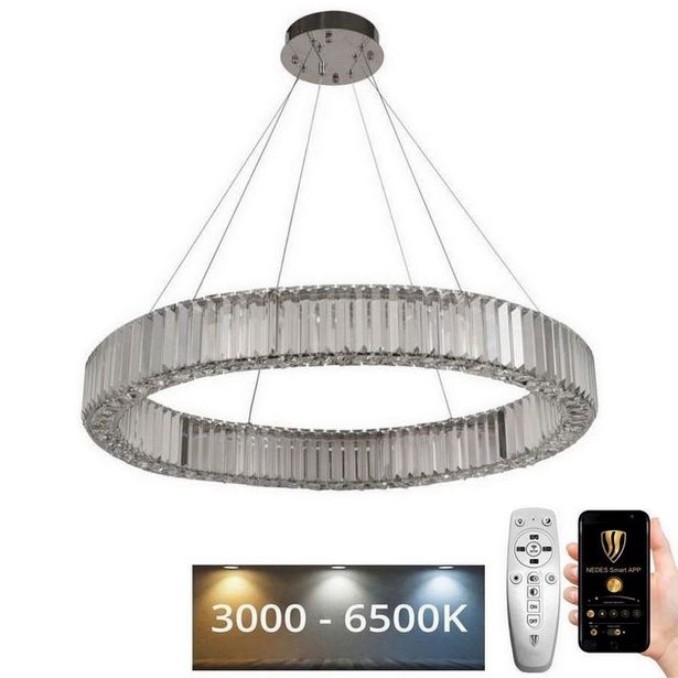 Suspension filaire en cristal à intensité variable LED/50W/230V 3000-6500K chrome brillant + télécommande