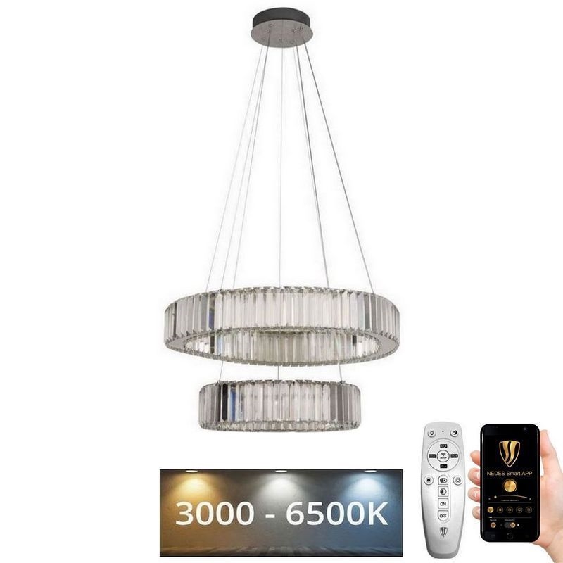 Suspension filaire en cristal à intensité variable LED/65W/230V 3000-6500K chrome brillant + télécommande