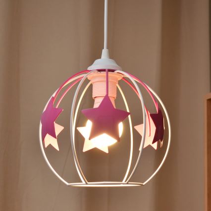 Suspension filaire enfant STARS 1xE27/15W/230V rose/blanc
