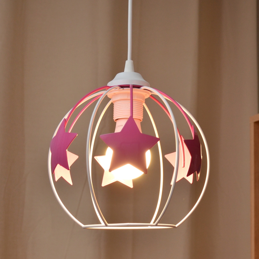 Suspension filaire enfant STARS 1xE27/15W/230V rose/blanc