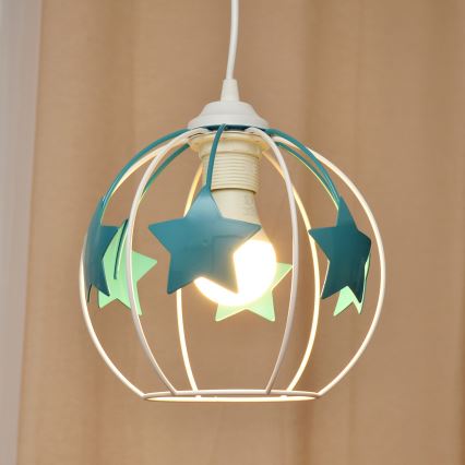 Suspension filaire enfant STARS 1xE27/15W/230V turquoise/blanc