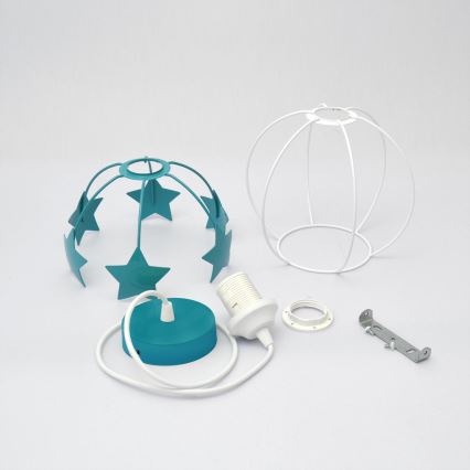 Suspension filaire enfant STARS 1xE27/15W/230V turquoise/blanc