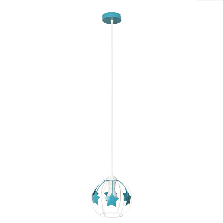 Suspension filaire enfant STARS 1xE27/15W/230V turquoise/blanc