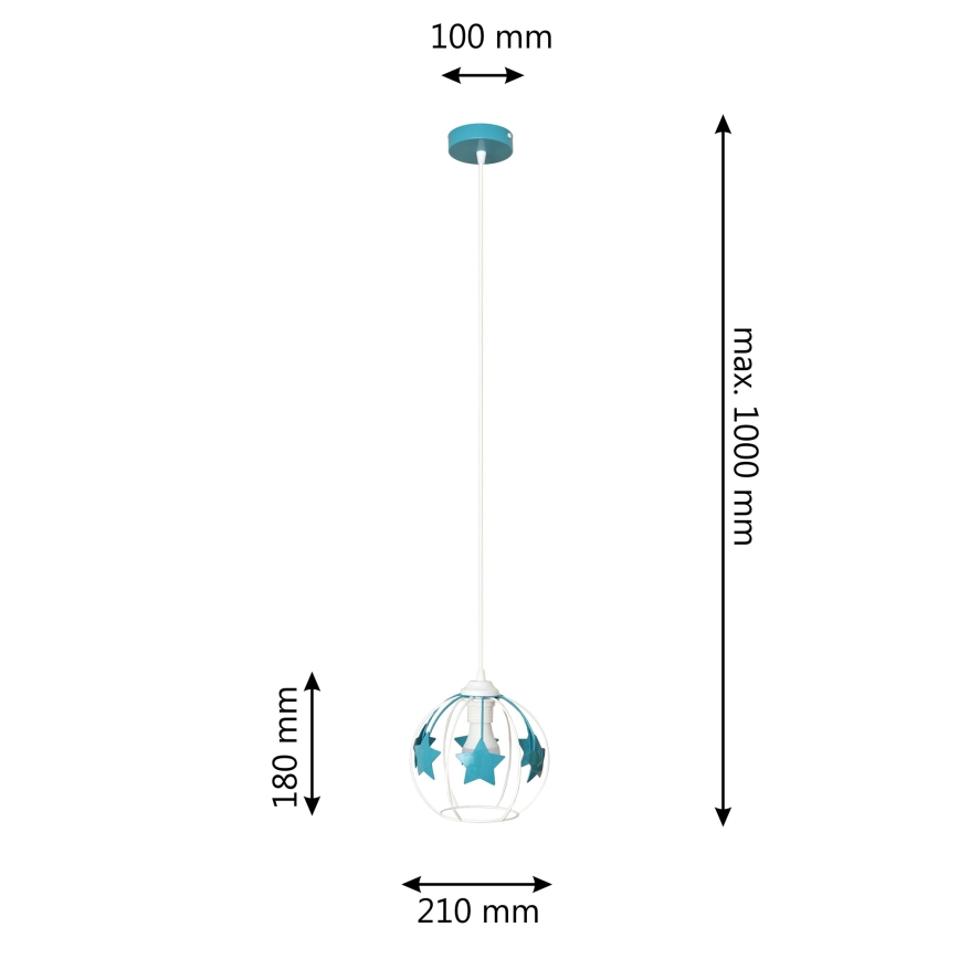 Suspension filaire enfant STARS 1xE27/15W/230V turquoise/blanc