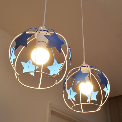 Suspension filaire enfant STARS 2xE27/15W/230V bleu/blanc