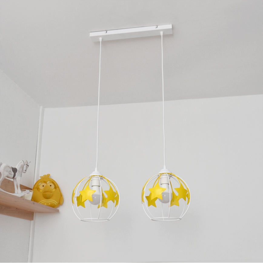 Suspension filaire enfant STARS 2xE27/15W/230V jaune/blanc