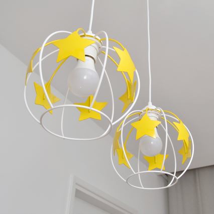 Suspension filaire enfant STARS 2xE27/15W/230V jaune/blanc