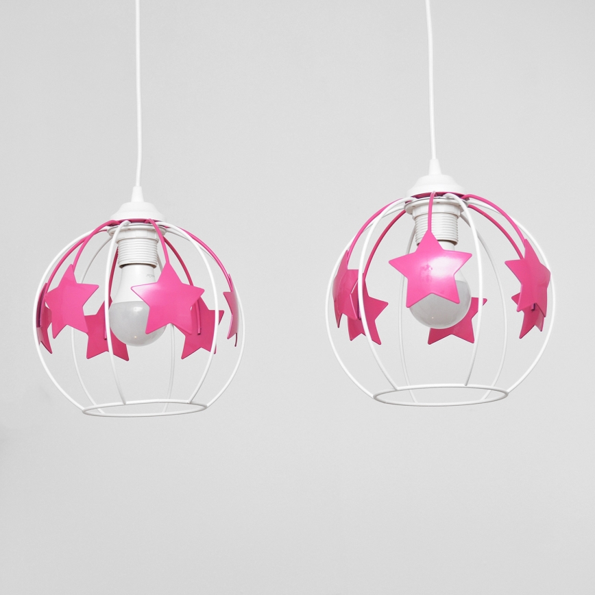 Suspension filaire enfant STARS 2xE27/15W/230V rose/blanc