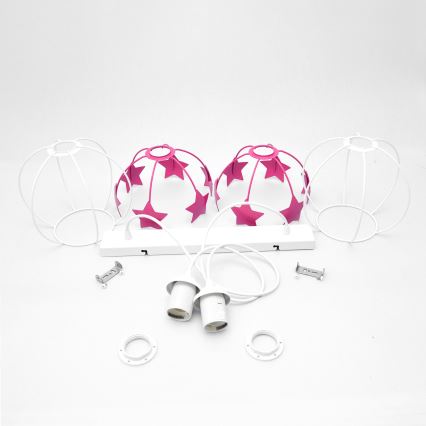 Suspension filaire enfant STARS 2xE27/15W/230V rose/blanc