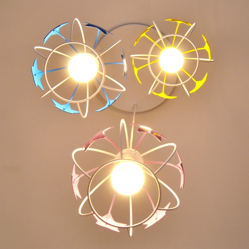Suspension filaire enfant STARS 3xE27/15W/230V bleu/rose/jaune