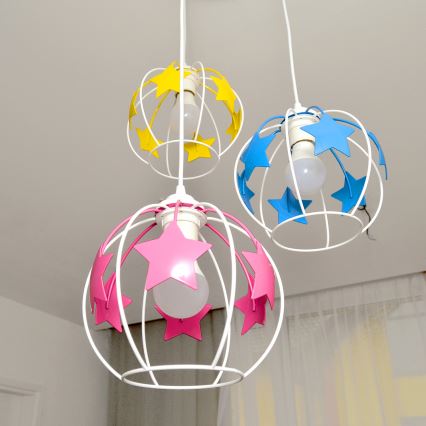 Suspension filaire enfant STARS 3xE27/15W/230V bleu/rose/jaune