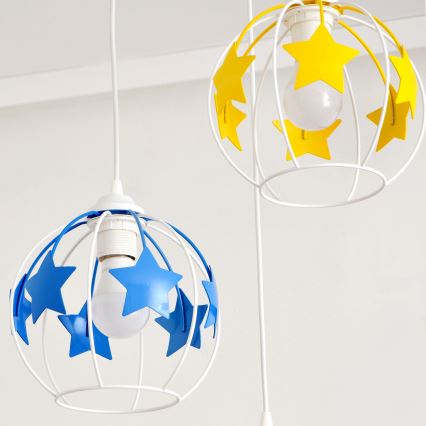Suspension filaire enfant STARS 3xE27/15W/230V bleu/rose/jaune