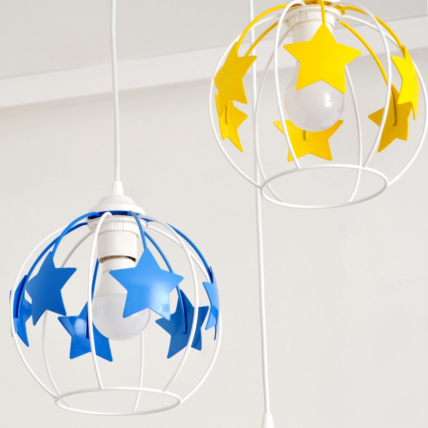 Suspension filaire enfant STARS 3xE27/15W/230V bleu/rose/jaune