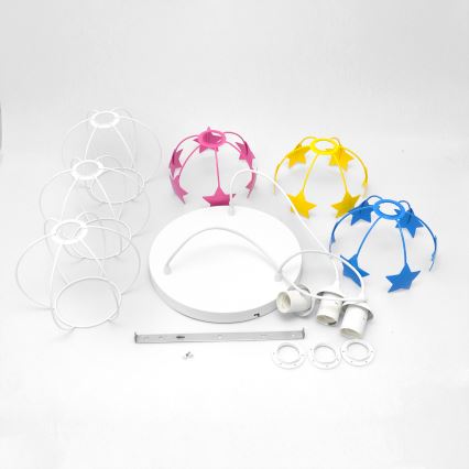 Suspension filaire enfant STARS 3xE27/15W/230V bleu/rose/jaune