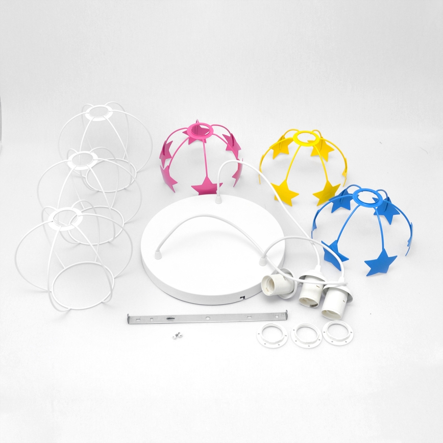 Suspension filaire enfant STARS 3xE27/15W/230V bleu/rose/jaune