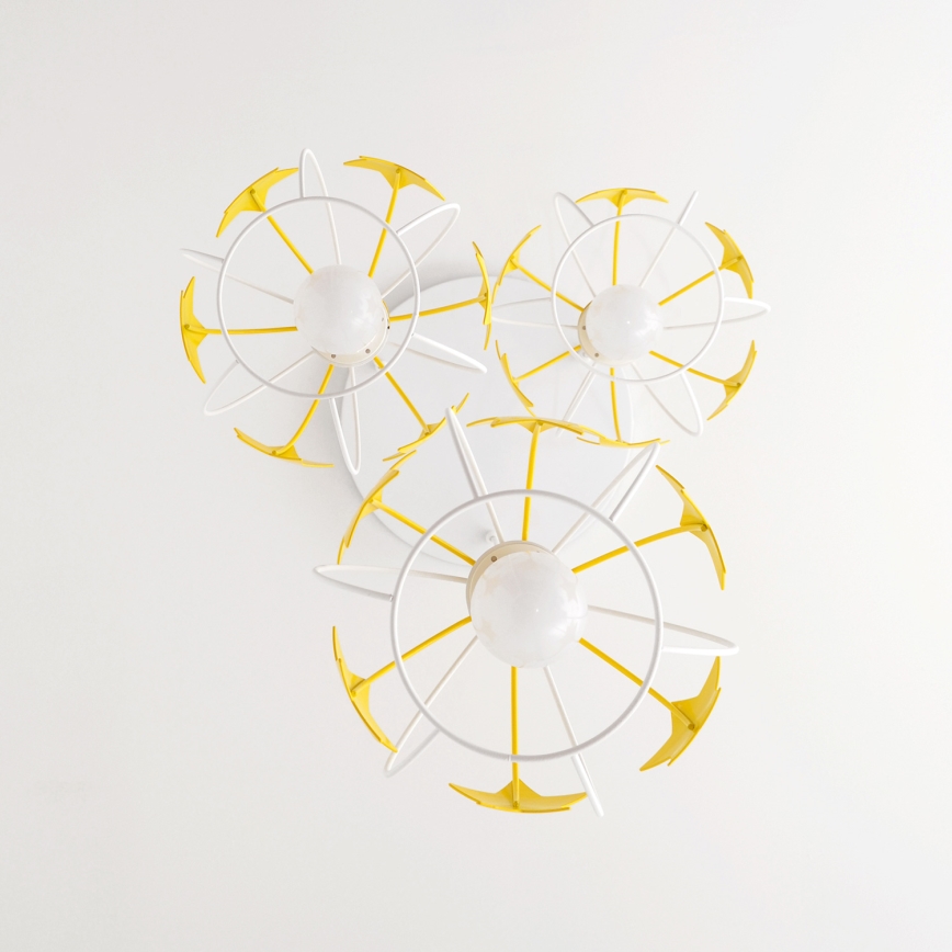 Suspension filaire enfant STARS 3xE27/15W/230V jaune/blanc