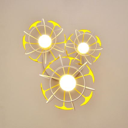 Suspension filaire enfant STARS 3xE27/15W/230V jaune/blanc
