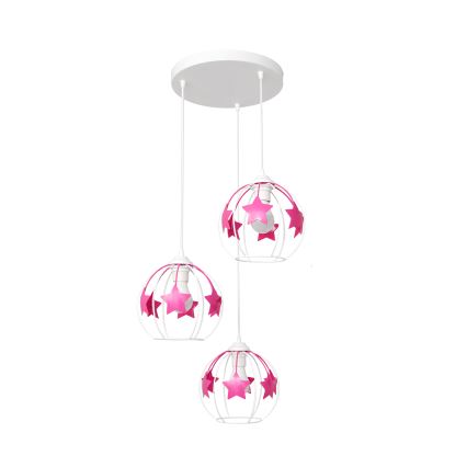 Suspension filaire enfant STARS 3xE27/15W/230V rose/blanc