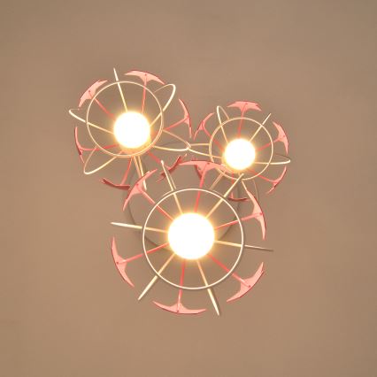 Suspension filaire enfant STARS 3xE27/15W/230V rose/blanc