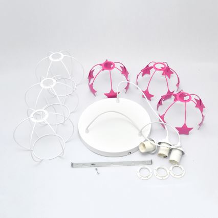 Suspension filaire enfant STARS 3xE27/15W/230V rose/blanc