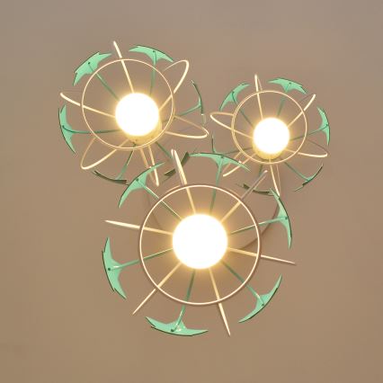 Suspension filaire enfant STARS 3xE27/15W/230V turquoise/blanc