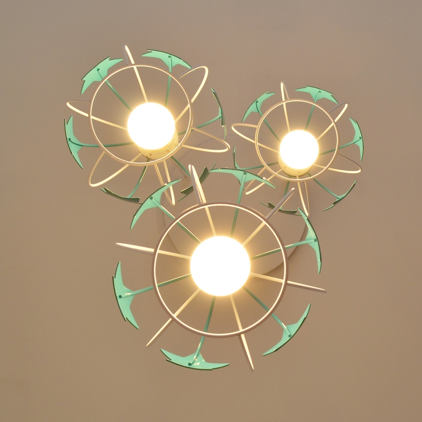 Suspension filaire enfant STARS 3xE27/15W/230V turquoise/blanc
