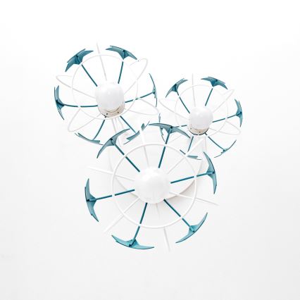 Suspension filaire enfant STARS 3xE27/15W/230V turquoise/blanc