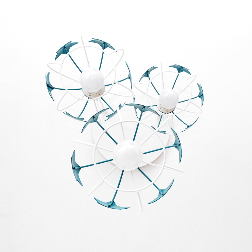 Suspension filaire enfant STARS 3xE27/15W/230V turquoise/blanc