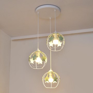 Suspension filaire enfant STARS 3xE27/15W/230V vert/blanc