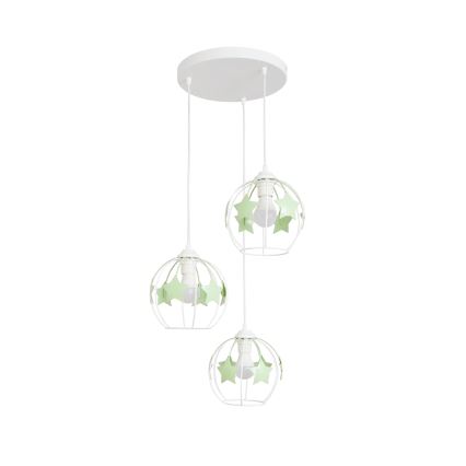 Suspension filaire enfant STARS 3xE27/15W/230V vert/blanc