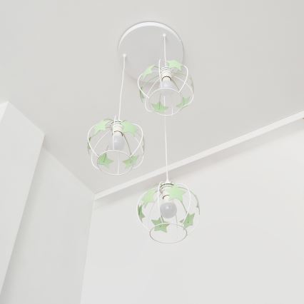 Suspension filaire enfant STARS 3xE27/15W/230V vert/blanc