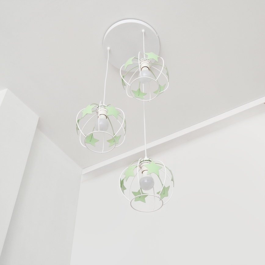 Suspension filaire enfant STARS 3xE27/15W/230V vert/blanc