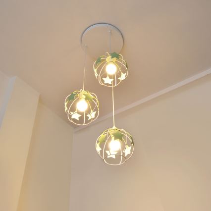 Suspension filaire enfant STARS 3xE27/15W/230V vert/blanc
