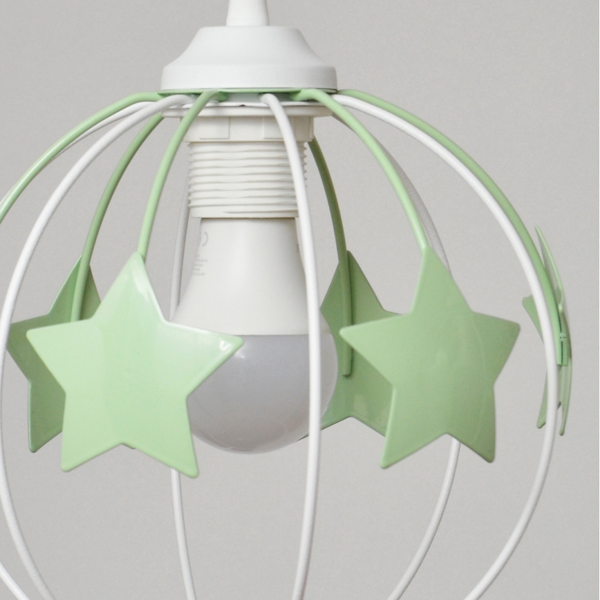 Suspension filaire enfant STARS 3xE27/15W/230V vert/blanc