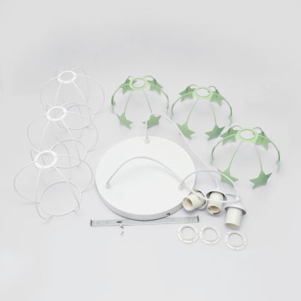Suspension filaire enfant STARS 3xE27/15W/230V vert/blanc
