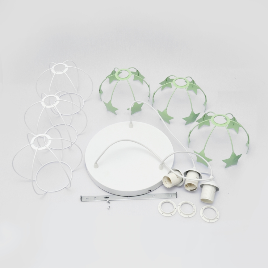 Suspension filaire enfant STARS 3xE27/15W/230V vert/blanc